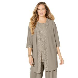 CATHERINES 3-PIECE LACE GALA PANT SUIT, CHAI LATTE, 26W